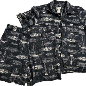 Jones New York Sport Button Up Top Chino Shorts Sailing Outfit Sailboats